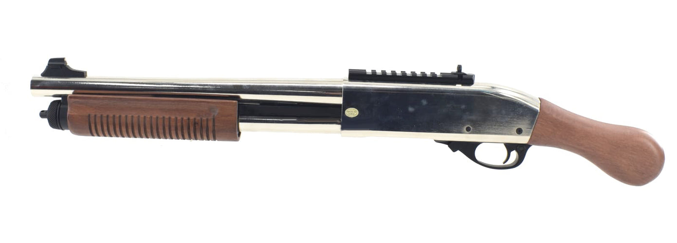 Golden Eagle M870 Gas Shotgun, Sawnoff Silver and Real Wood
