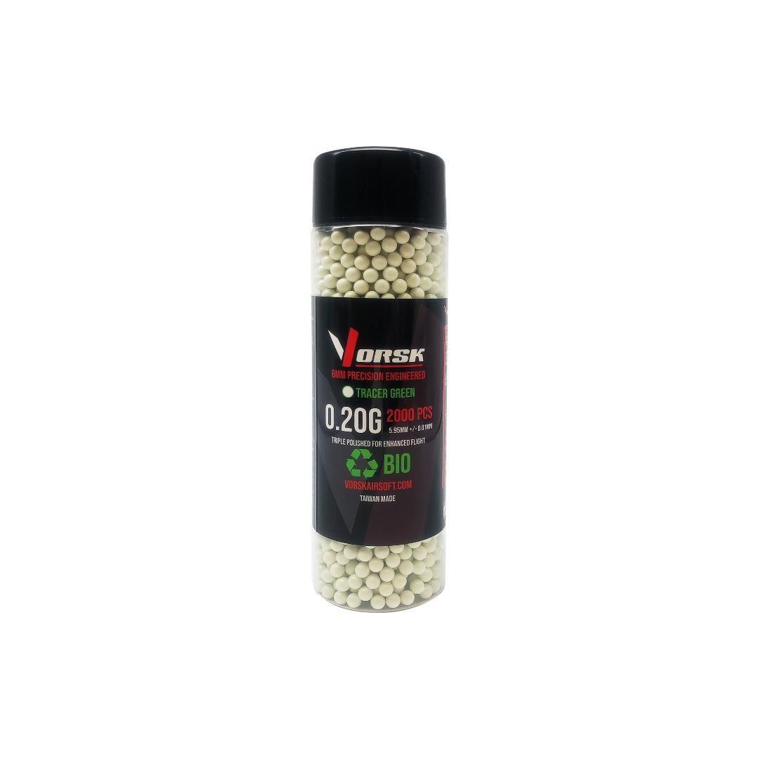 Vorsk 6mm BB 0.20g BIO Tracer Green 2000rd Bottle - A2 Supplies Ltd