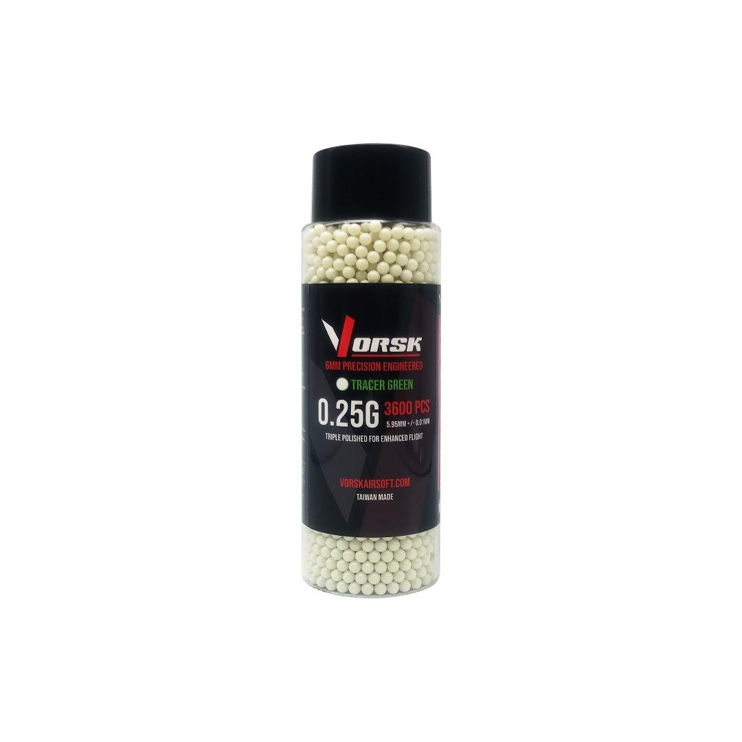 Vorsk 6mm BB 0.25g Tracer Green 3600rd Bottle - A2 Supplies Ltd