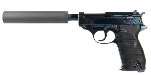 WE P38 Black with Silencer GBB Pistol - A2 Supplies Ltd